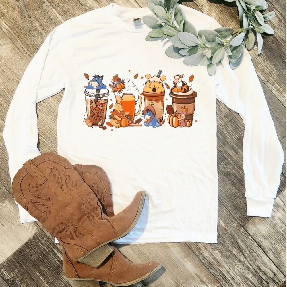 Fall long sleeve shirt Pooh coffee cute popular
